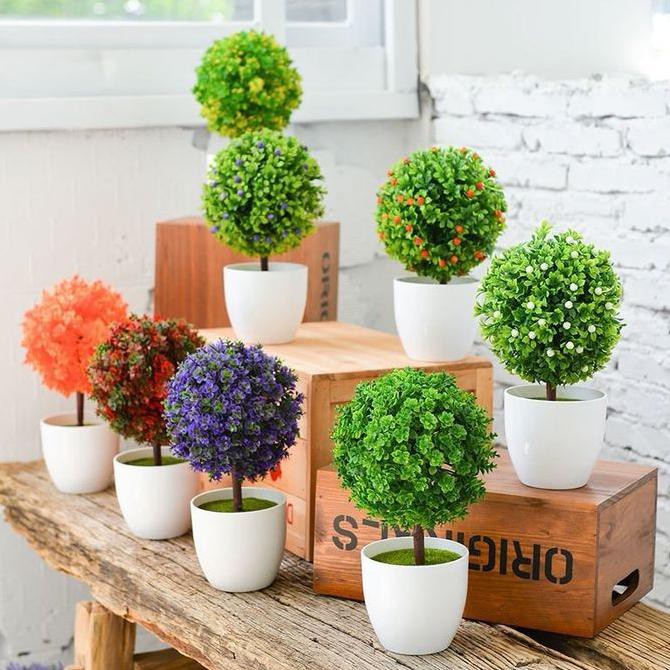 ✧YUKSHOPING✧Ornamen Tanaman Bonsai Flower Pot Vas Bunga plastik - BUNGA BULAT