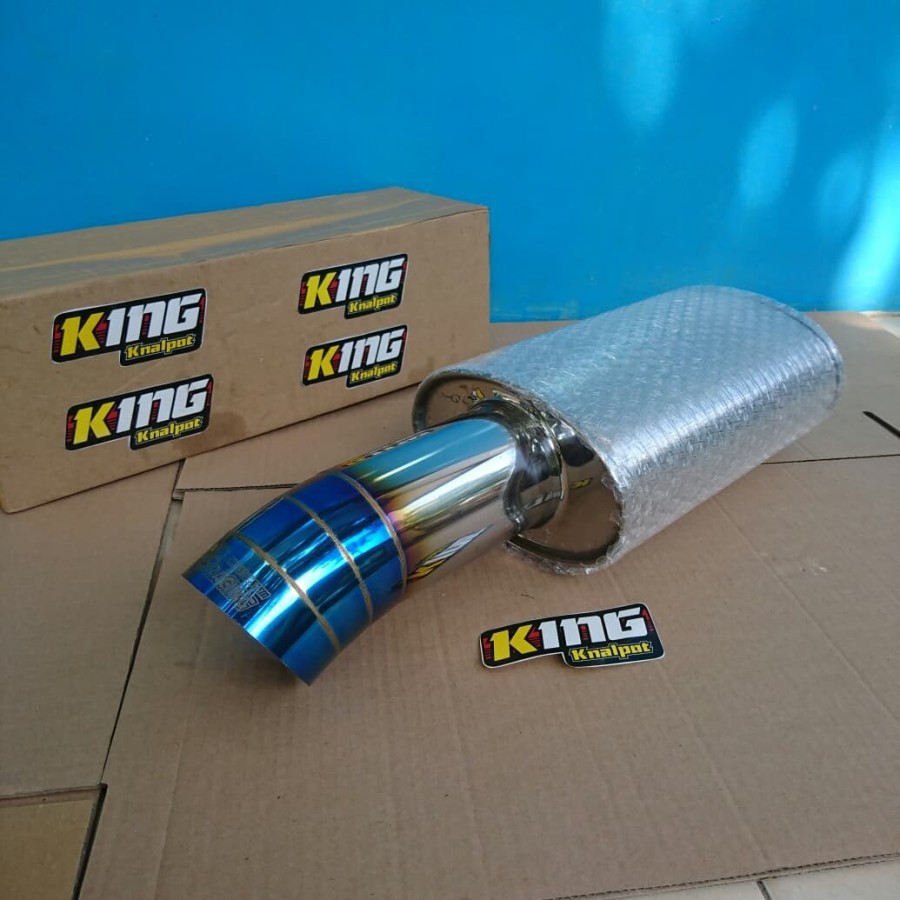 PROMO PRODUK TERBARU knalpot JS RACING BURNTIP tabung BESAR ujung Biru