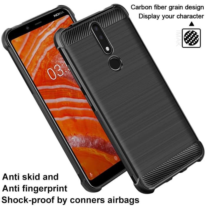 Nokia 3.1 Plus Soft Case Brushed Carbon Anti Knock - Hitam