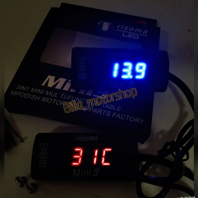 Voltmeter Rizoma Digital 3in1 Waterproof voltmeter Jam Suhu Volt Meter Rizoma 3in1 jam Suhu Aki jam