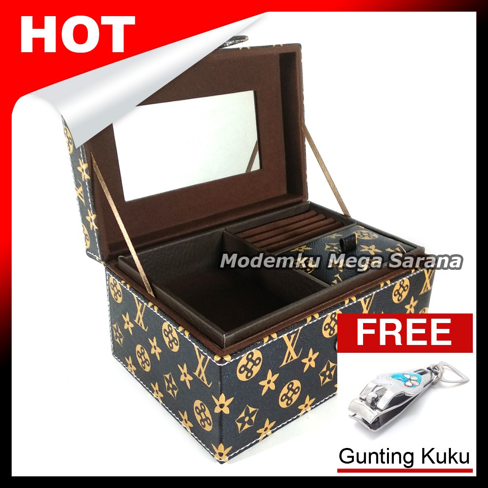 Kotak Box Perhiasan Kalung Gelang Cincin &amp; Aksesoris 21x14x11 cm Vinyl - Coklat Free Gunting kuku