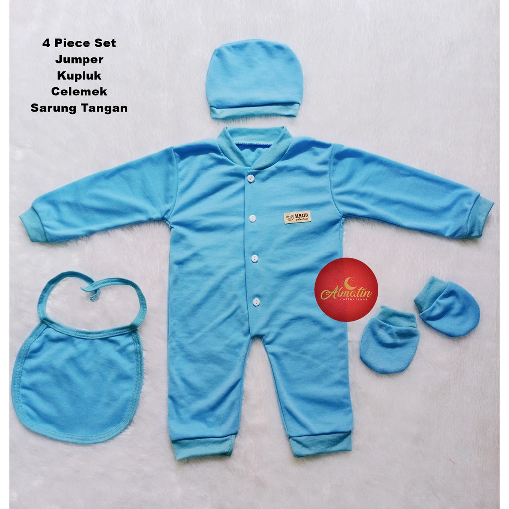 Baju Bayi Jumper Set 4 In Baju Slaber Topi dan Sarung Tangan / Sleepsuit Bayi