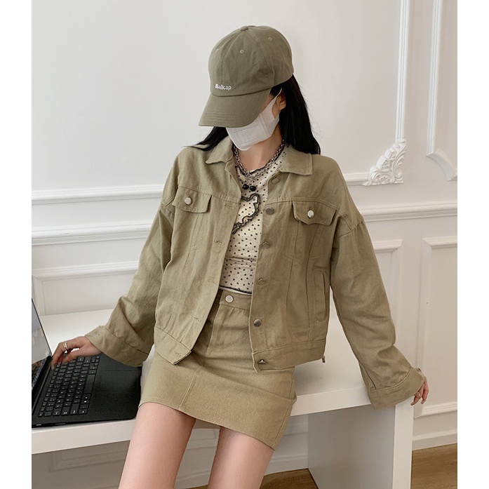 jaket denim oversize korea style kasual atasan import crop jacket