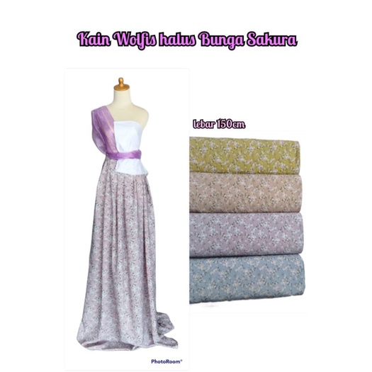 Bahan Kain Wolfis halus motif Bunga Sakura / kain woolpeach wool peach flower kembang lembut murah m