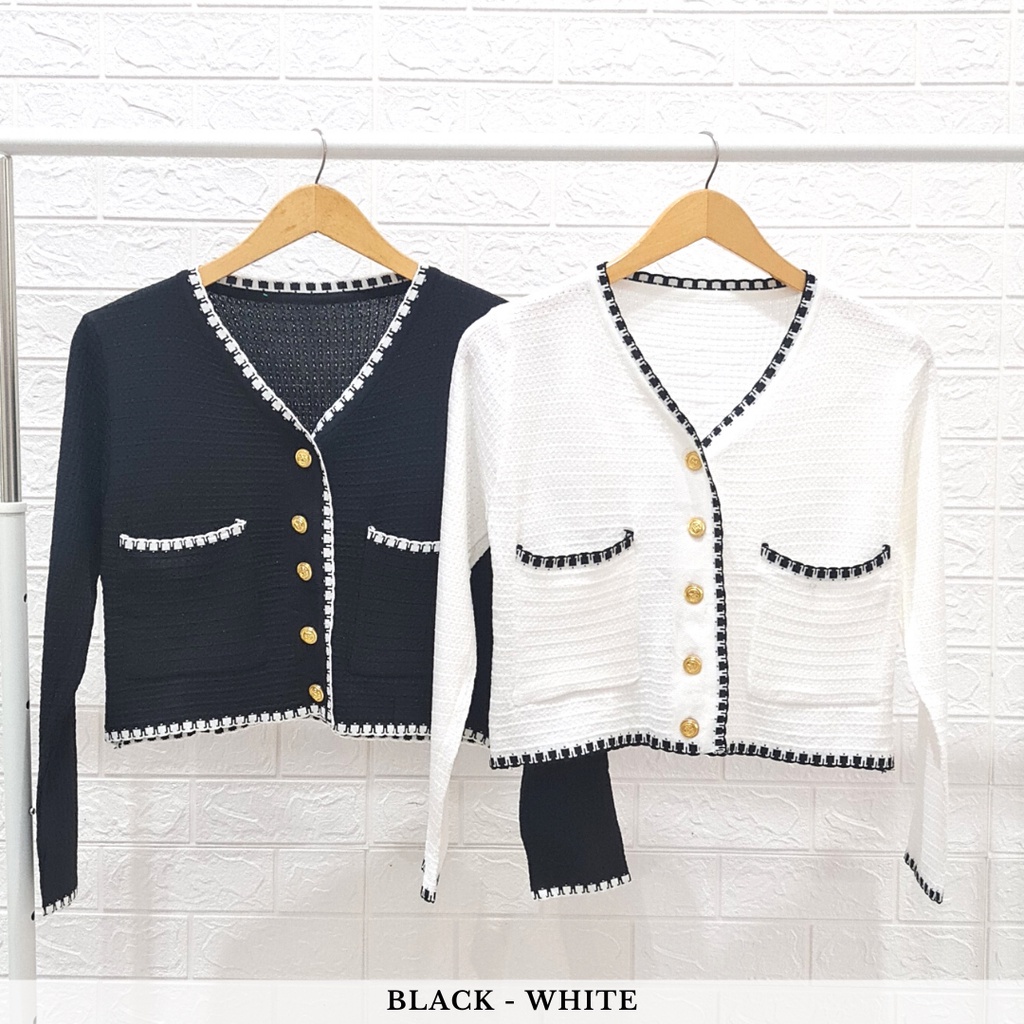 3702 natasya knit monochrome top blouse import cardi