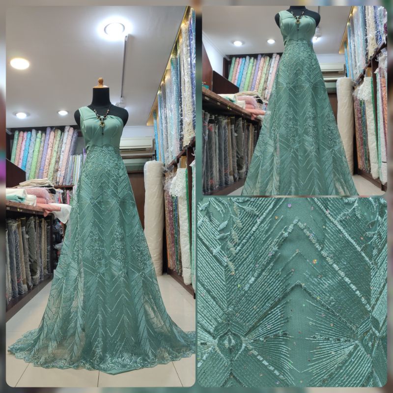 Kain Tile Dress Holographic Spangle Akar Bridesmaid Hijau Wardah