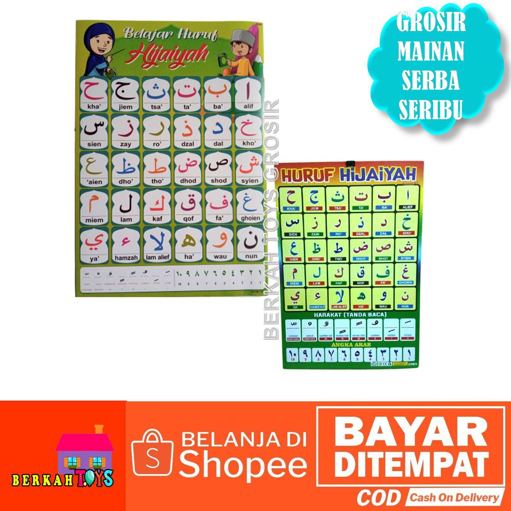 Poster Gambar Edukasi Belajar Anak Balita Huruf Hijaiyah Membaca Lepas Abjad Angka 1 100 Mengenal He