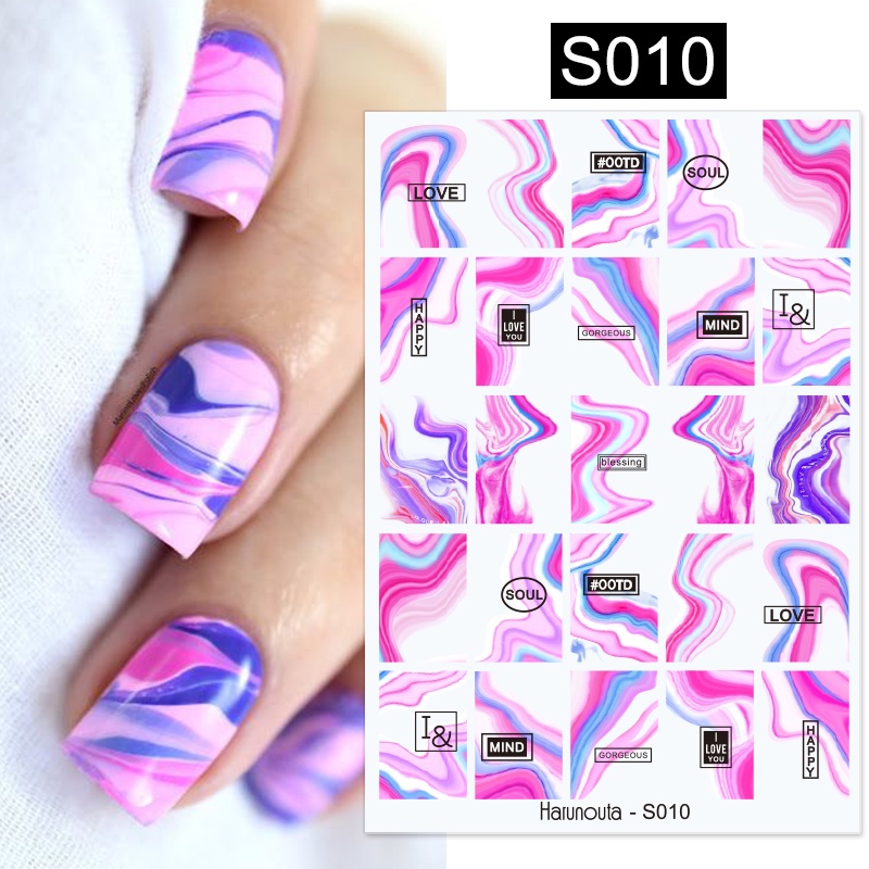 Harunouta 1 Lembar Stiker Kuku 3D Motif Hati / Daun Warna Ungu Untuk Dekorasi Nail Art DIY