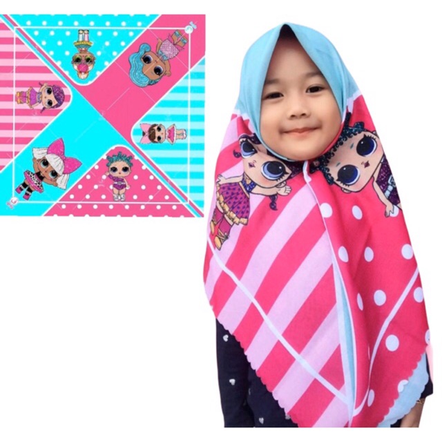 VOAL PRINTING ANAK MOTIF LOL PINK / HIJAB ANAK LOL / JILBAB ANAK KARAKTER / KERUDUNG ANAK LUCU