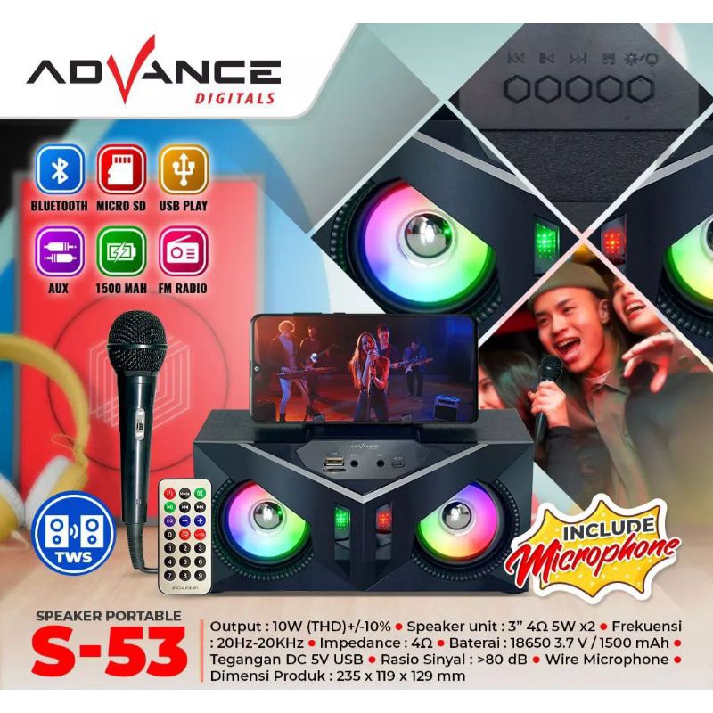 Advance Speaker Bluetooth Portable + Mic S53