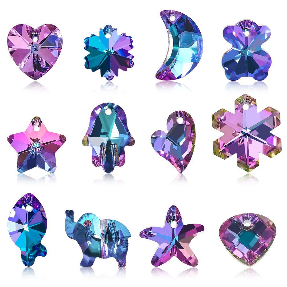 Needway Liontin Kristal Dengan Lubang AB Multi-Bentuk Hati Warna-Warni Bintang Hadiah Kalung DIY Membuat Perhiasan Snowflake Bear Earring Nail Art Berlian Imitasi