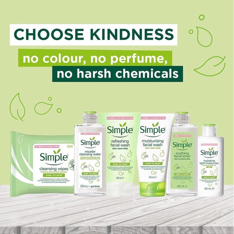 SIMPLE Kind To Skin Refreshing Facial Wash | Moisturizer | Facial Toner | Cleansing Wipes | Cleansing Water