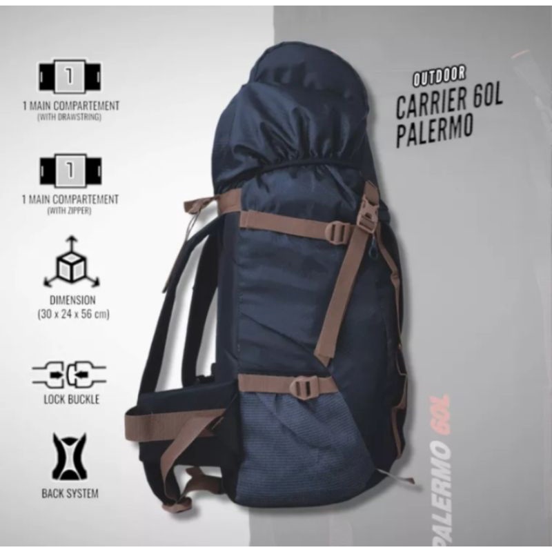 TAS CARRIER//GUNUNG ELBRUS PALERMO 60 LTR BONUS RAINCOVER MURAH MERIAH BERKUALITAS