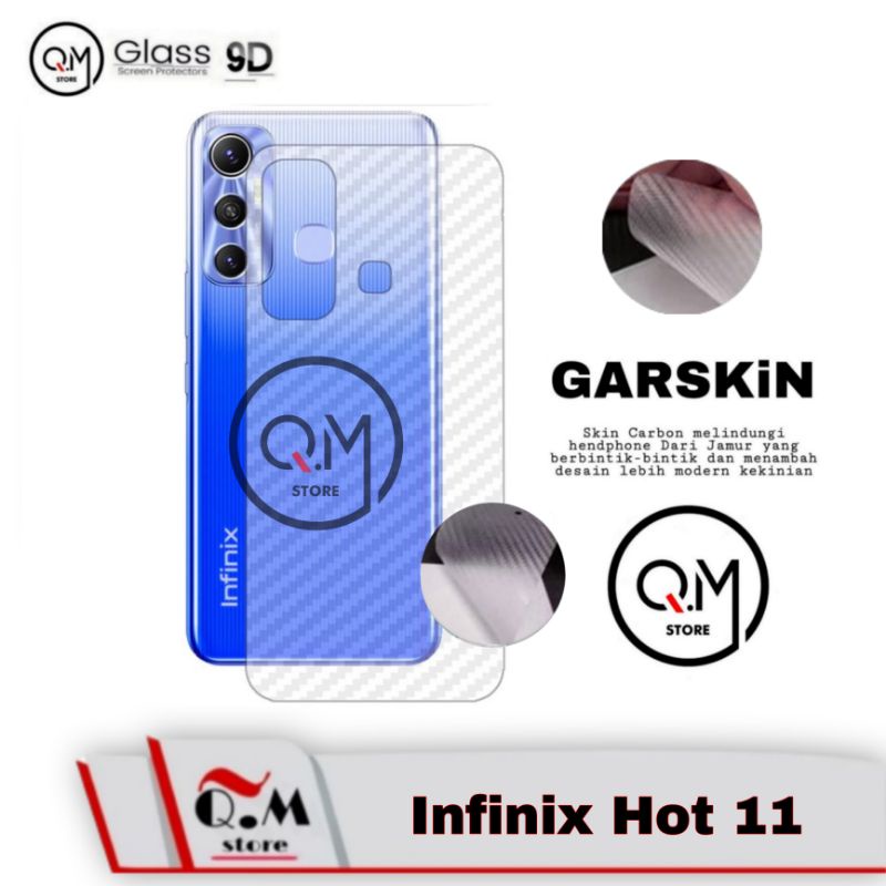 Garskin Skin Carbon 9D Infinix Hot 11 Anti Gores Back Cover Bermotif Carbon Transparan Full 9D