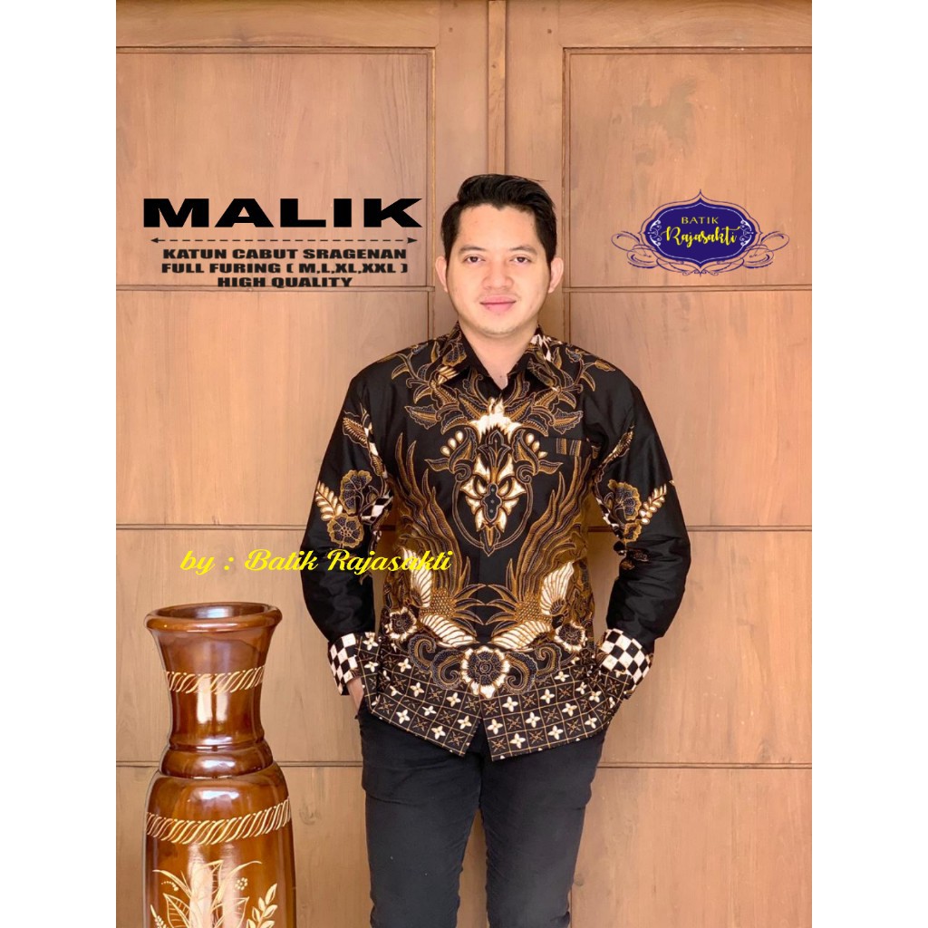 MALIK Kemeja Batik Pria Lengan Panjang Katun Halus FULL FURING Rajasakti