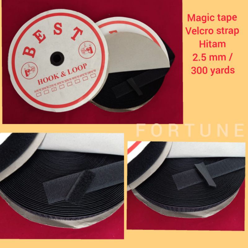 velcro perekat sepasang / magic tape hitam / velcro strap / hook & loop