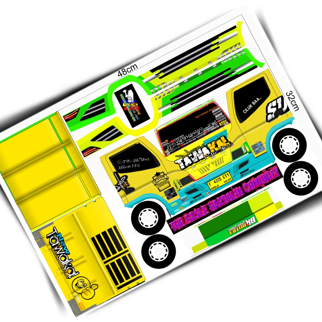 

stiker truk oleng TAWAKAL NICK/ KUNING 48×32,cm A3+ bahan crhomo
