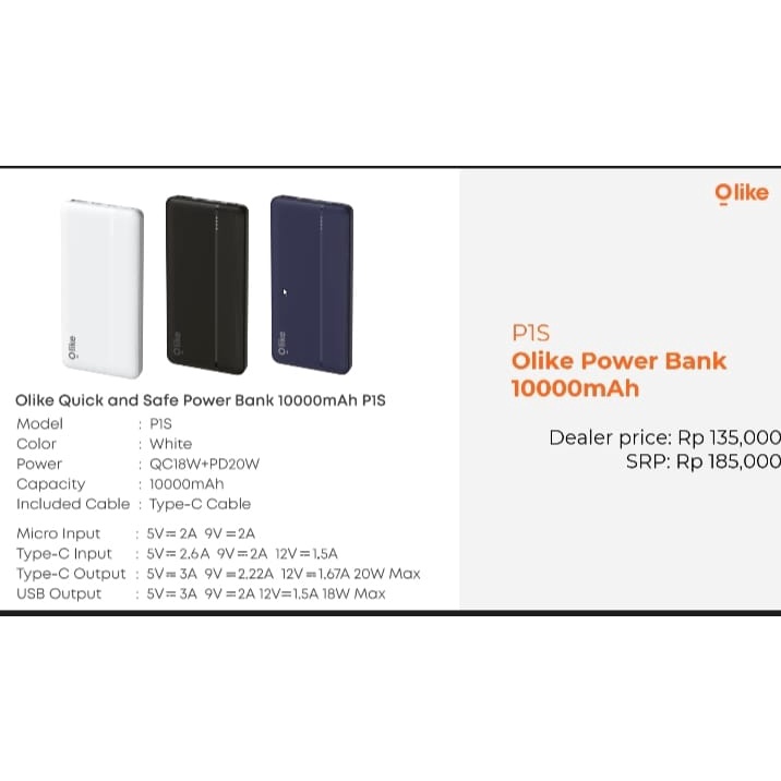 Olike Power Bank 10.000 P1S Garansi Resmi