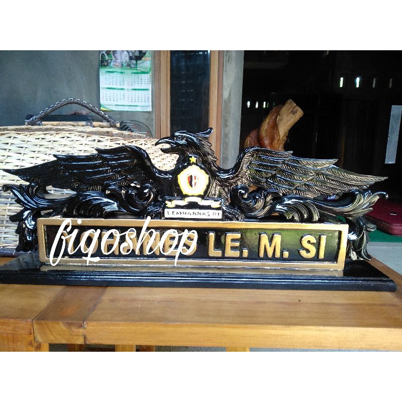 Papan Nama Meja Kantor Pejabat Model Burung Garuda Kayu Jati Furniture Jepara