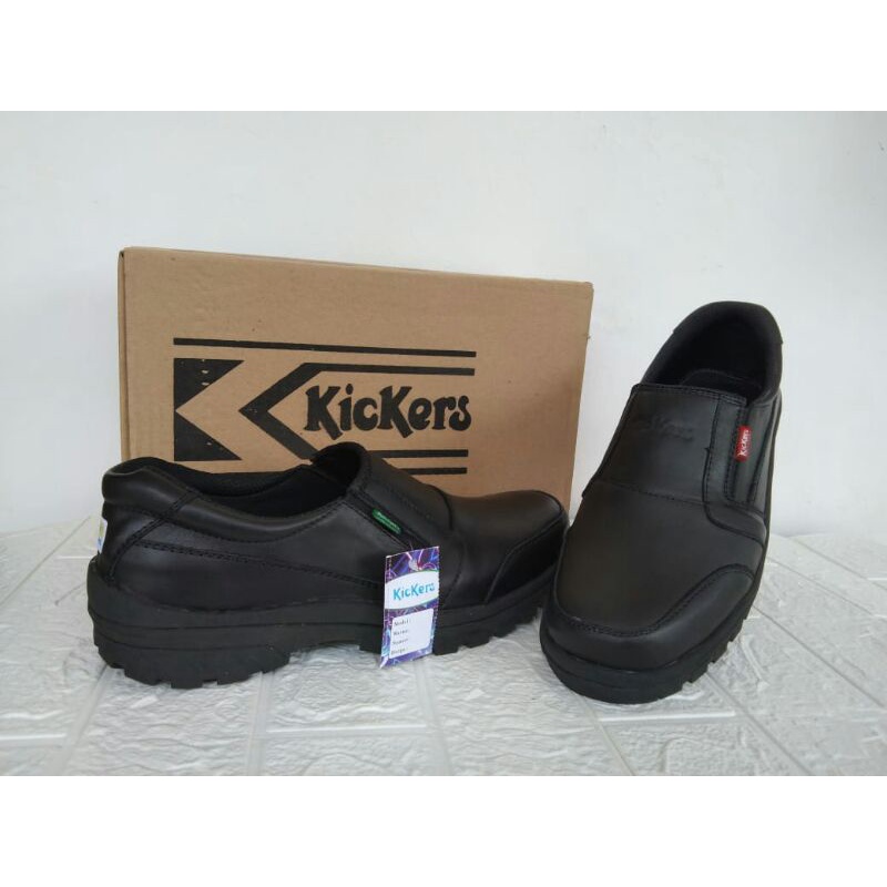 Kickers Sepatu Pria Slip On Kulit Asli Sekolah Kerja Kantor Warna Hitam 39-43