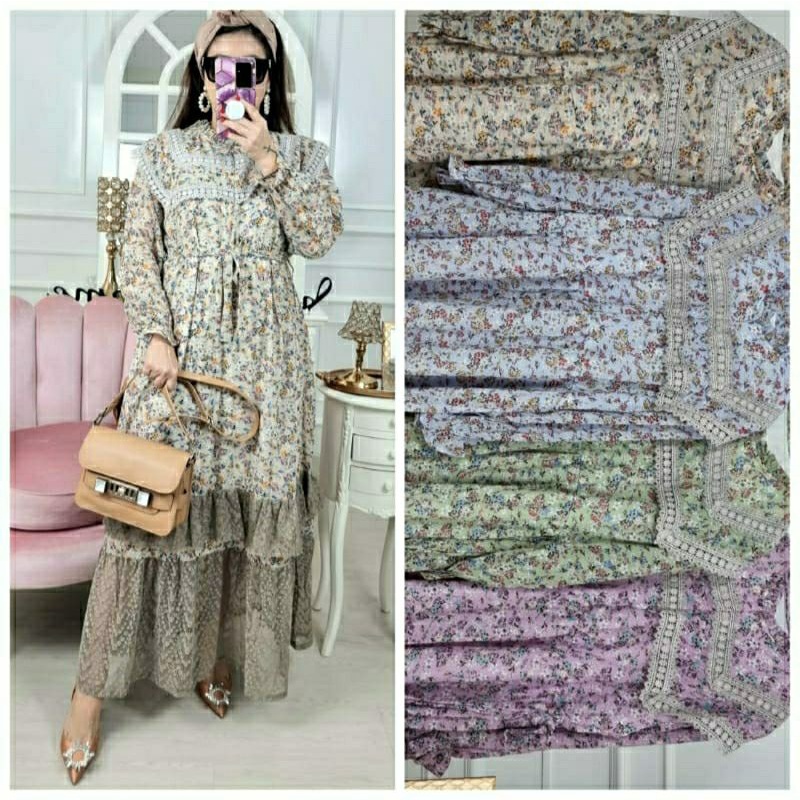 ‼️ GAMIS LEBARAN MEIJIWANG ‼️CERUTY BUNGA LD 110 PB 140 BUSUI GAMIS PESTA LEBARAN MURAH