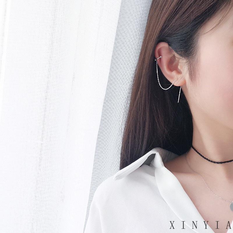 Anting Klip Bentuk C Model Rumbai Panjang