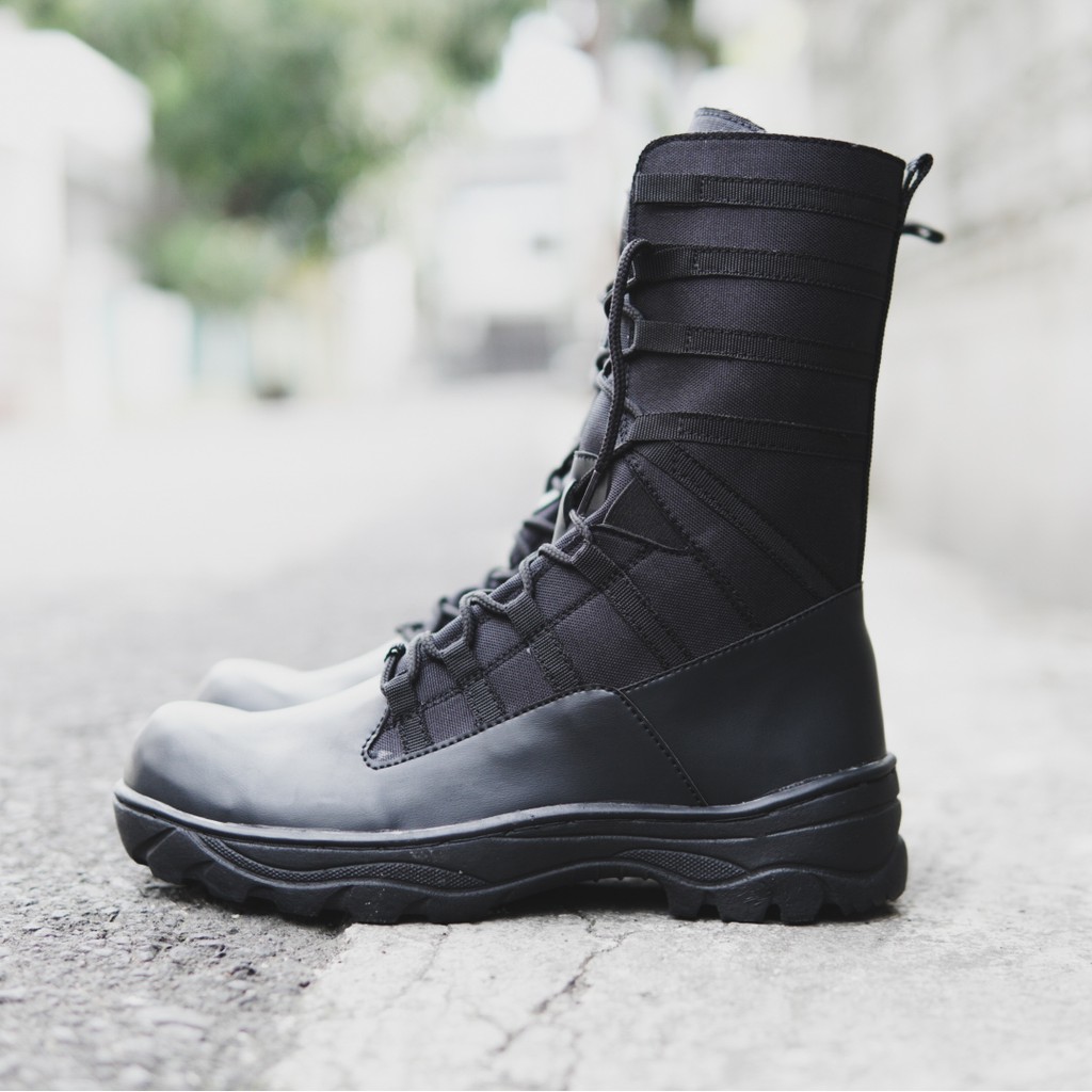 Sepatu Safety Ujung Besi Black Force Proyek Kerja Lapangan Tracking Touring Terbaru Sepatu pdl ninja shinobi hitam cordura anti air ujung plat besi sleting samping