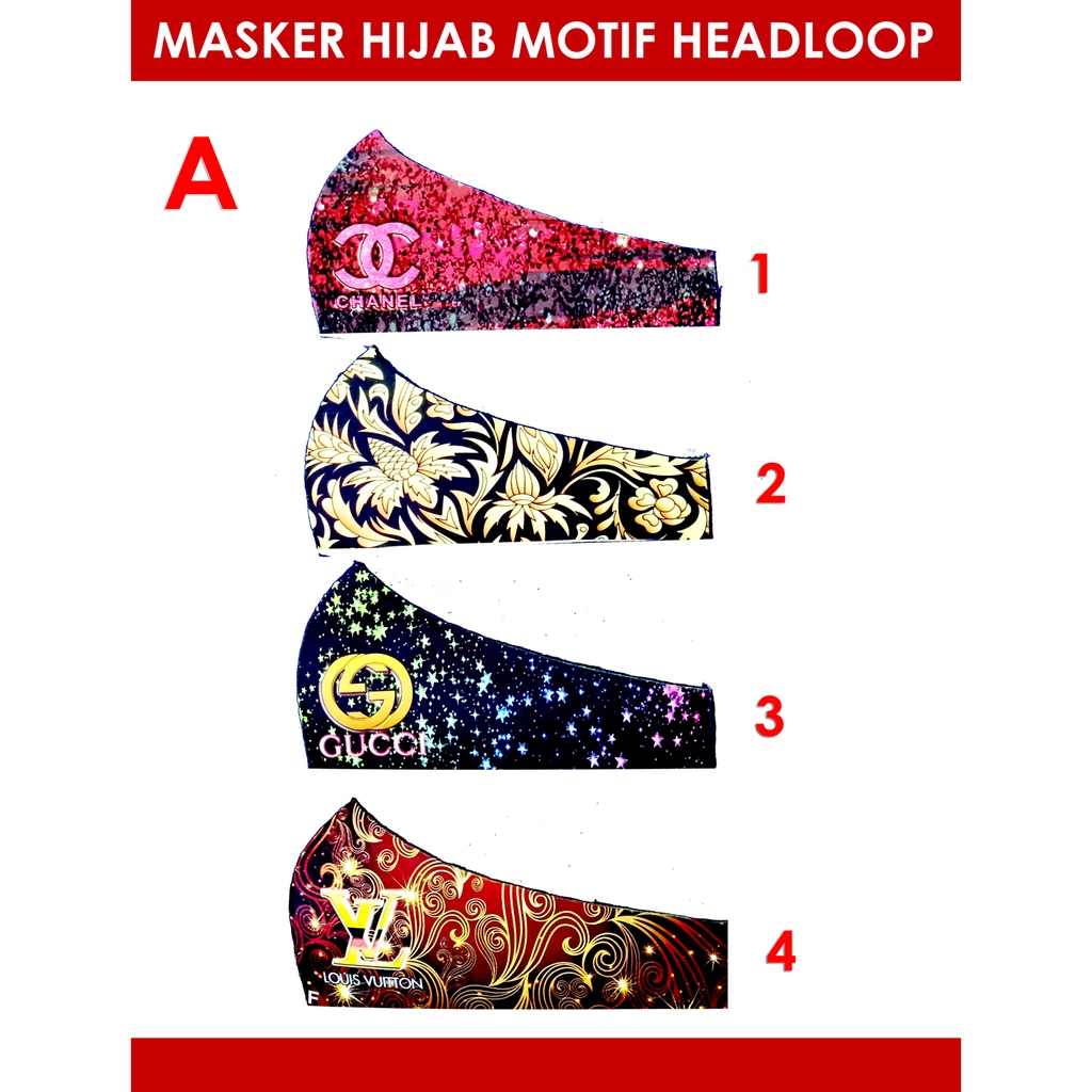 MASKER HIJAB BAHAN SCUBA MOTIF 2 MODEL HEADLOOP WASHABLE