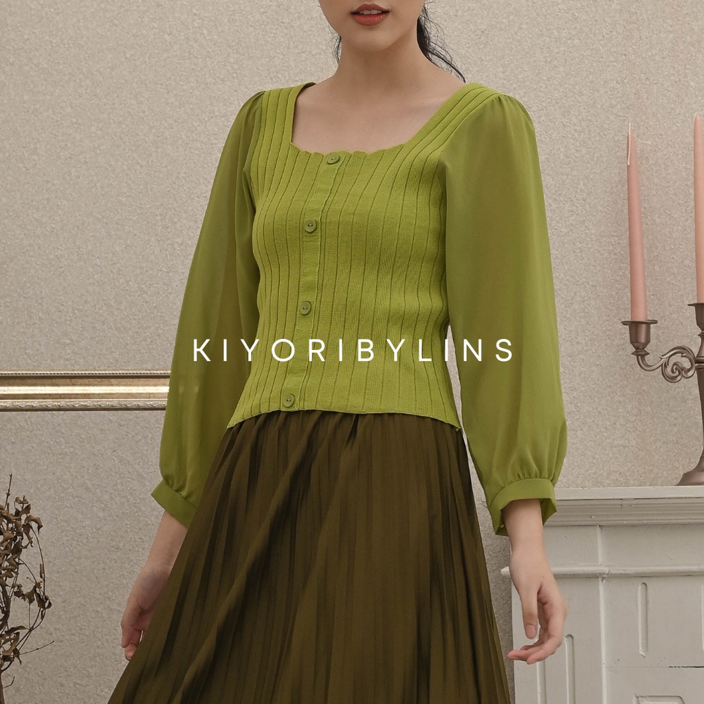 TRISHA KNIT TOP Blouse Wanita-Green