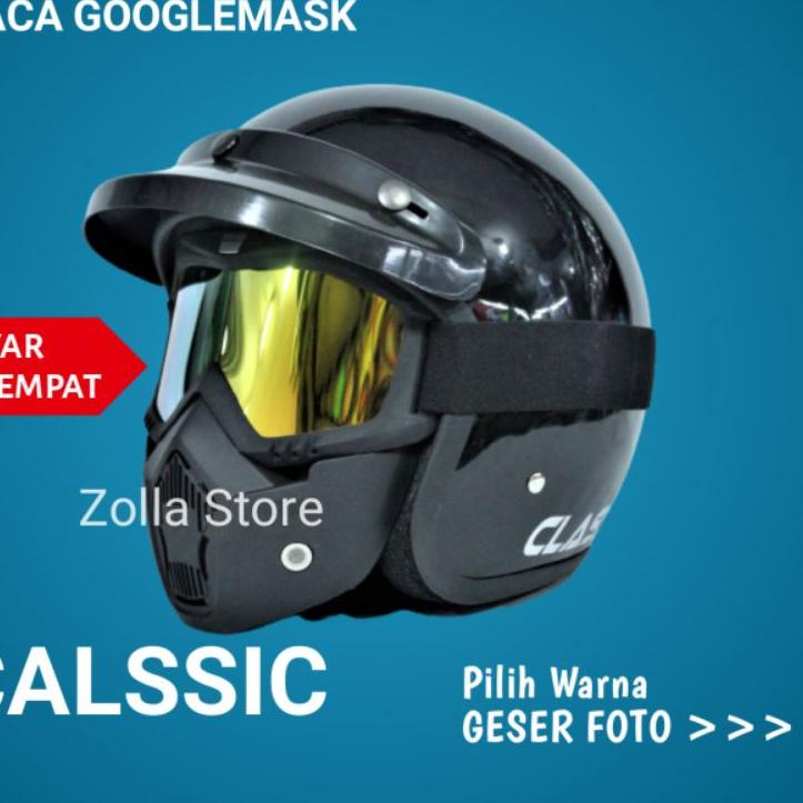 Bagus Dipakai.. Helm Bogo KACAMATA GOOGLEMASK Helem Retro Kaca Google Untuk Touring klx trail cross 