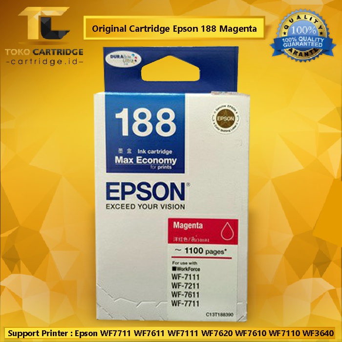 Original Cartridge Tinta Epson 188 T188, Tinta Printer Epson WF7711 WF7611 WF7211 WF7111 WF7620 WF7610 WF7110 WF3640 WF3620 New