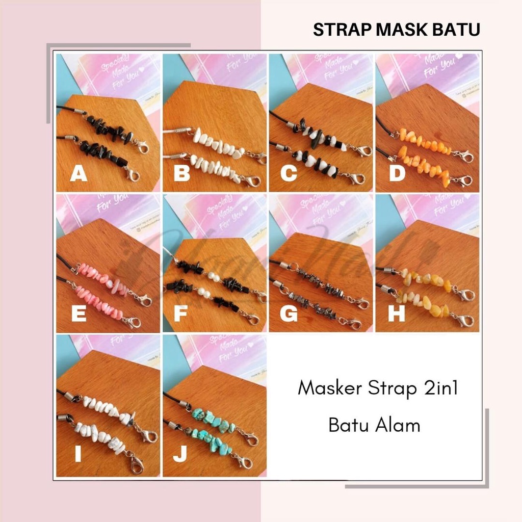 Strap masker batu alam batu mutiara tali masker kalung masker 2in1 batu stone pearl