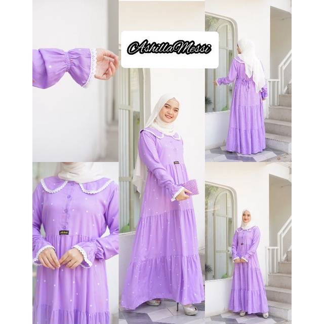 MIDI DRESS RAYON POLKADOT TERBARU.GOMAWO DRESS.GAMIS RUFFLE Hitam-Putih polka.