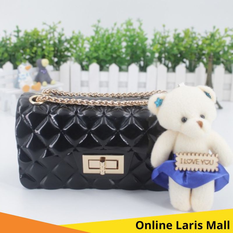 OLM - J106 {FREE BONEKA} JELLY BAG GLOSSY RANTAI GOLD / JELLY BAG MINI / TAS WANITA/ TAS IMPOR