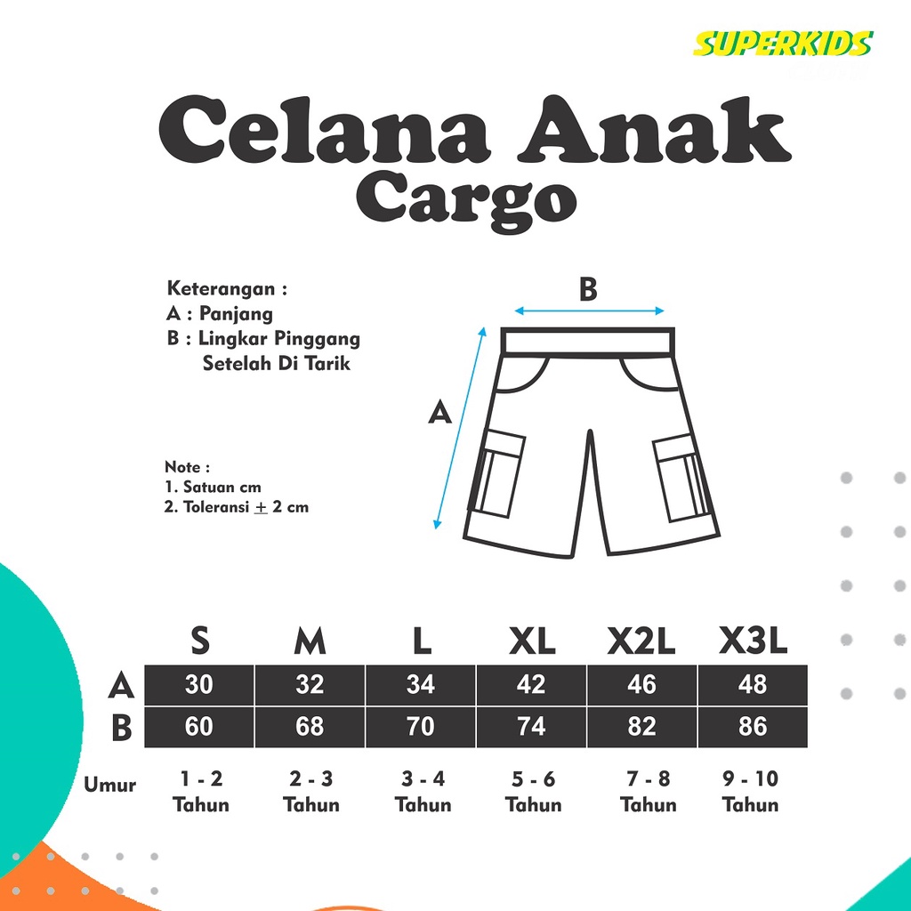 CELANA ANAK LAKI LAKI CARGO PENDEK / CELANA ANAK COWOK CARGO SUPERKIDS CLOTH 1 - 11 TAHUN