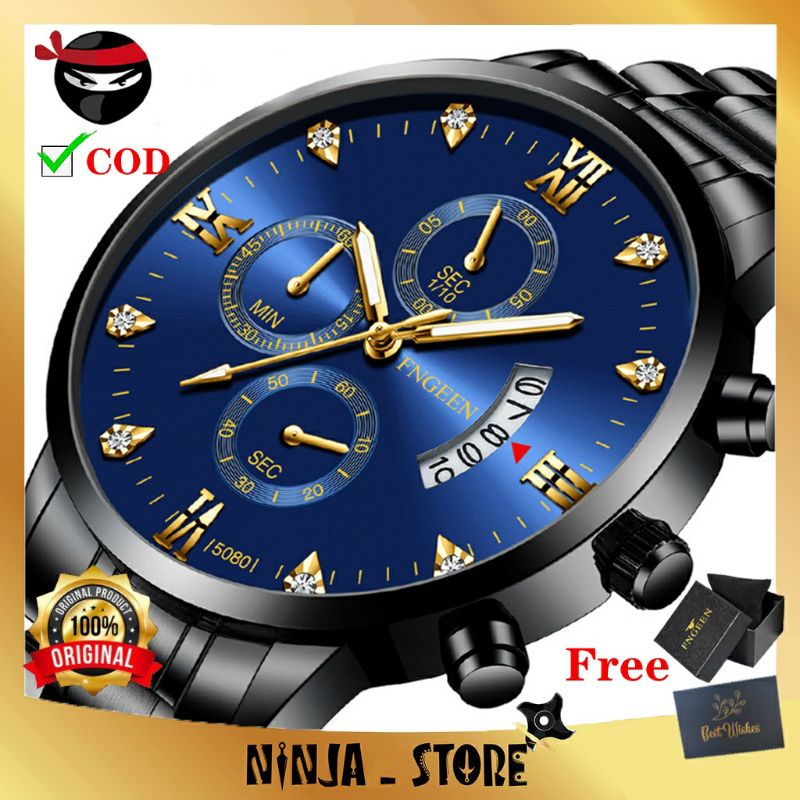 【Stok Siap】✅COD Jam Tangan Pria Anti Air Original FNGEEN 5080 Luxury Stainless Steel