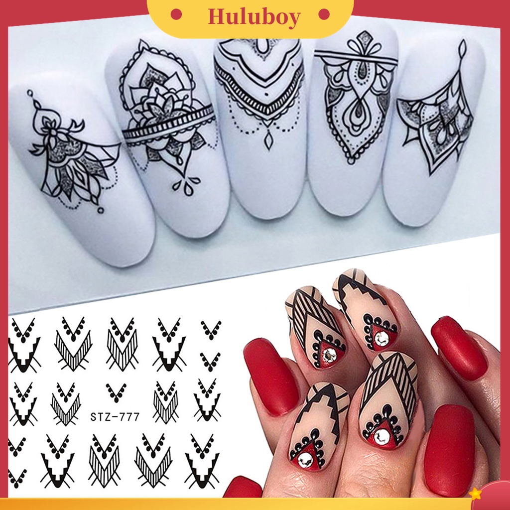 Huluboy Huluboy♡ Stiker Kuku Motif Garis Hitam Tahan Lama Untuk Wanita