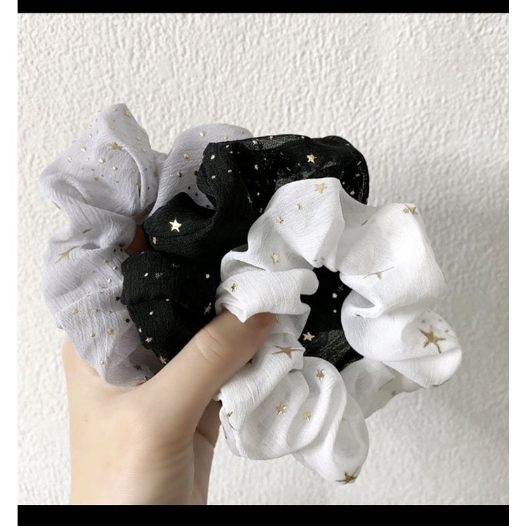 SCRUNCHIE KOREA MOTIF BINTANG Ikat Rambut Fashion Elastis