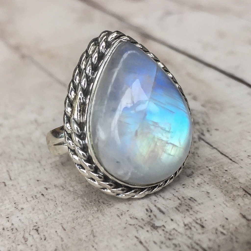 Cincin Sterling Silver 925 Dengan Batu Moonstone Model Tetesan Air Untuk Wanita Ccc36