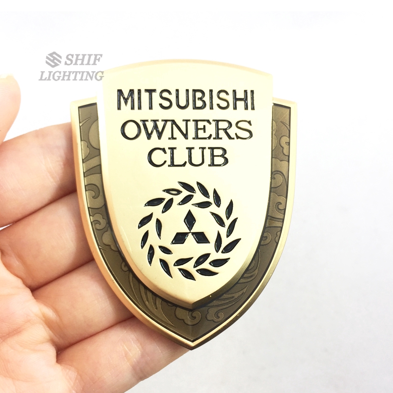 1pc Stiker Emblem Logo Mitsubishi Owners Club Bahan Metal Warna Emas Untuk Mobil Mitsubishi