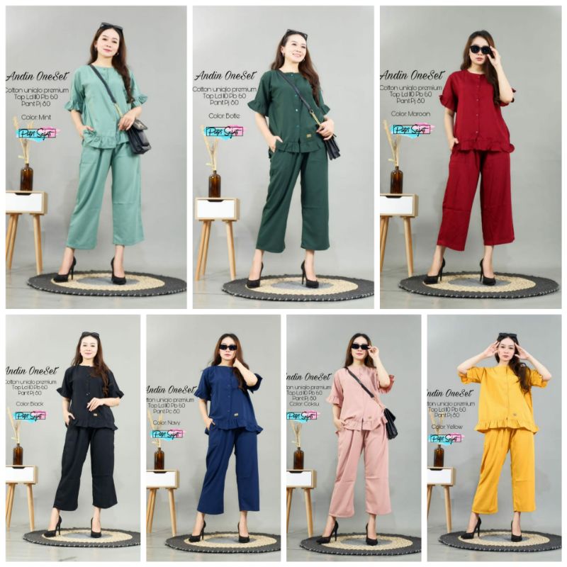 baju setelan celana wanita blouse katun ANDIN ONE SET