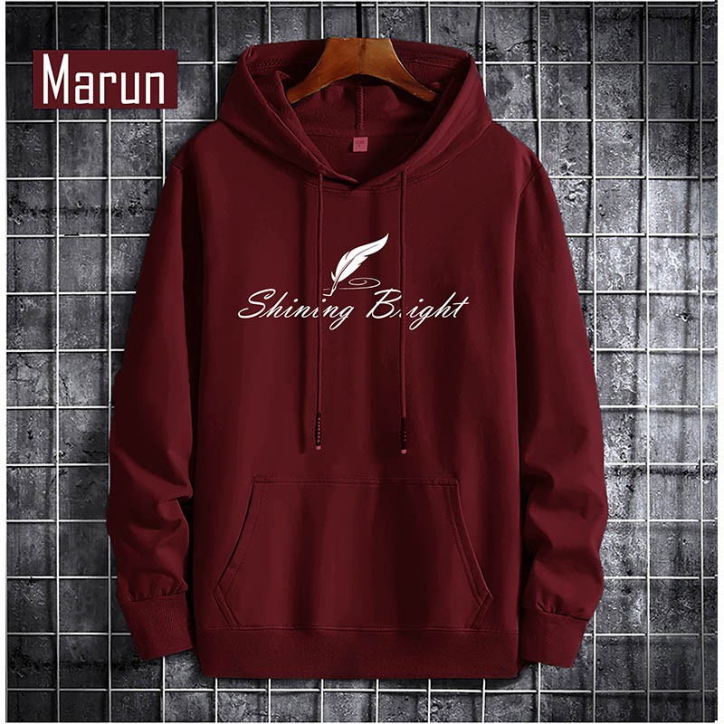SHINING BRIGHT Jaket Distro Sweater Hoody Pria Wanita Bahan Fleece Tebal TERBARU