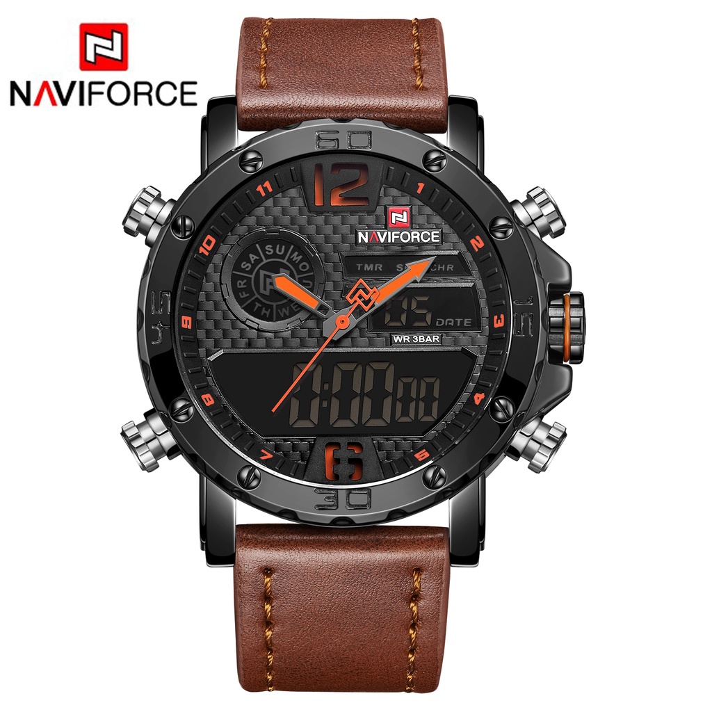 NAVIFORCE Jam Tangan Analog-Digital Pria NF-9134M Genuine Leather Strap
