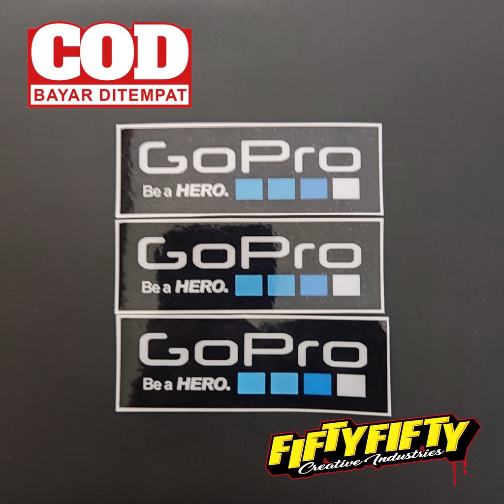 Stiker Print Cut GOPRO MODEL PANJANG Stiker Printing Laminasi Glossy Stiker Motor Mobil Helm Sudah Membentuk Pola Desain