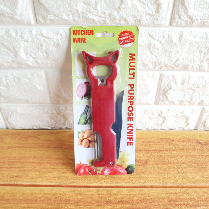 Multi Purpose Knife MERAH / Pisau Serbaguna / Peeler / Pembuka Botol / Knife Murah / Pengupas Buah