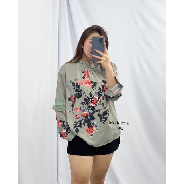 MDLV ~ 5365 GINA PLACEMENT PRINT TOP BLOUSE PREMIUM BLOUSE KOREA BLOUSE WANITA FASHION IMPORT