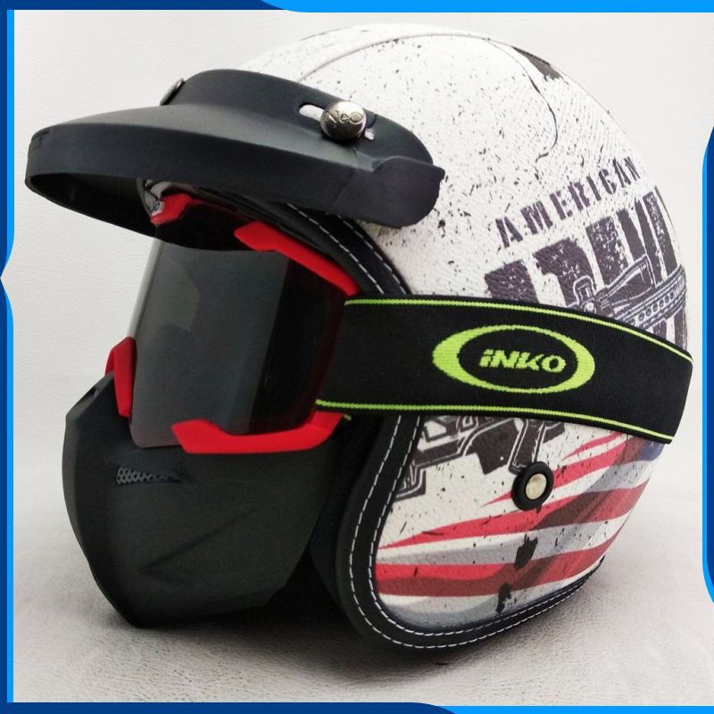 HELM MOTOR - Helm Google Mask goggle mask INKO dan TaffSPORT Motif American Army Retro Kulit MURAH