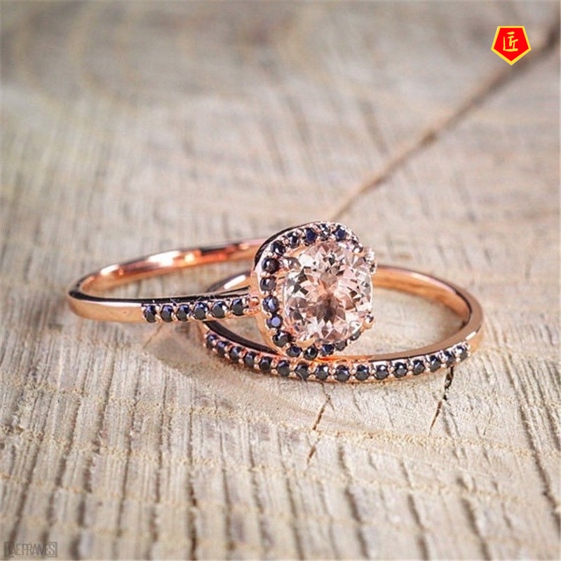 [Ready Stock]Rose Gold Topaz Ring Fashion Black Zircon