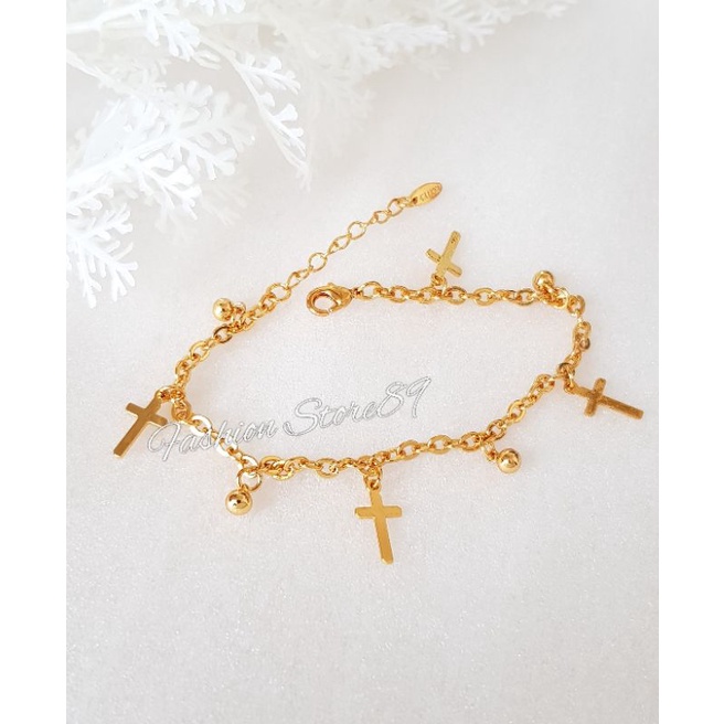 Gelang Salib Kombinasi Butir Jurai Impor Fashion salib dewasa Lapis Emas Yaxiya impor Gelang Rohani Salib Simple