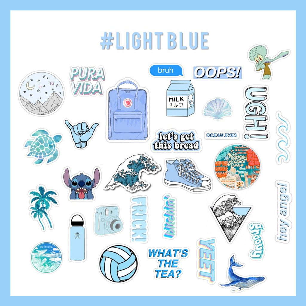 

TUMBLR STICKER Light Blue Pack untuk case hp DIY scrapbook bujo journal sticker (30 - 40 pcs)
